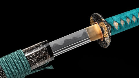 SWK-1015 Swordier “MarrsGreen” Pattern-Weld Samurai Katana, Clay Tempered Natural Hamon. SWK-1015 Swordier “MarrsGreen” Pattern-Weld Samurai Katana, Clay Tempered Natural Hamon.