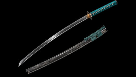 SWK-1015 Swordier “MarrsGreen” Pattern-Weld Samurai Katana, Clay Tempered Natural Hamon.