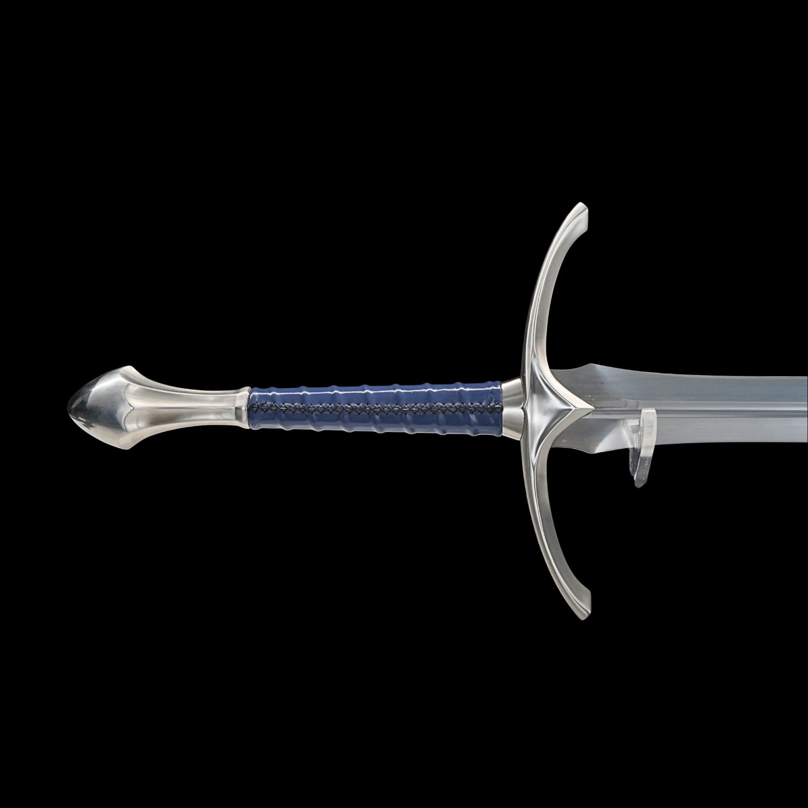 Sword with a blue handle on a black background