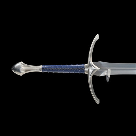 Sword with a blue handle on a black background
