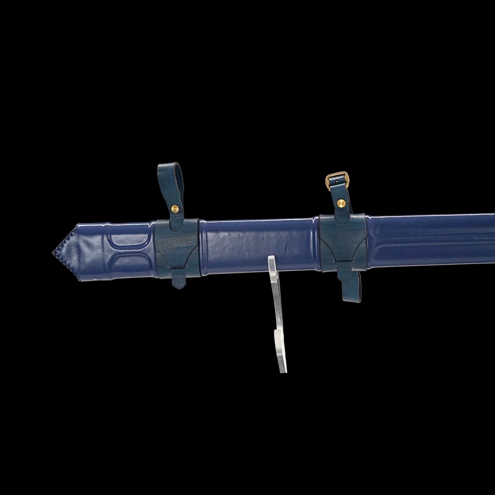 Blue sword with sheath on a black background