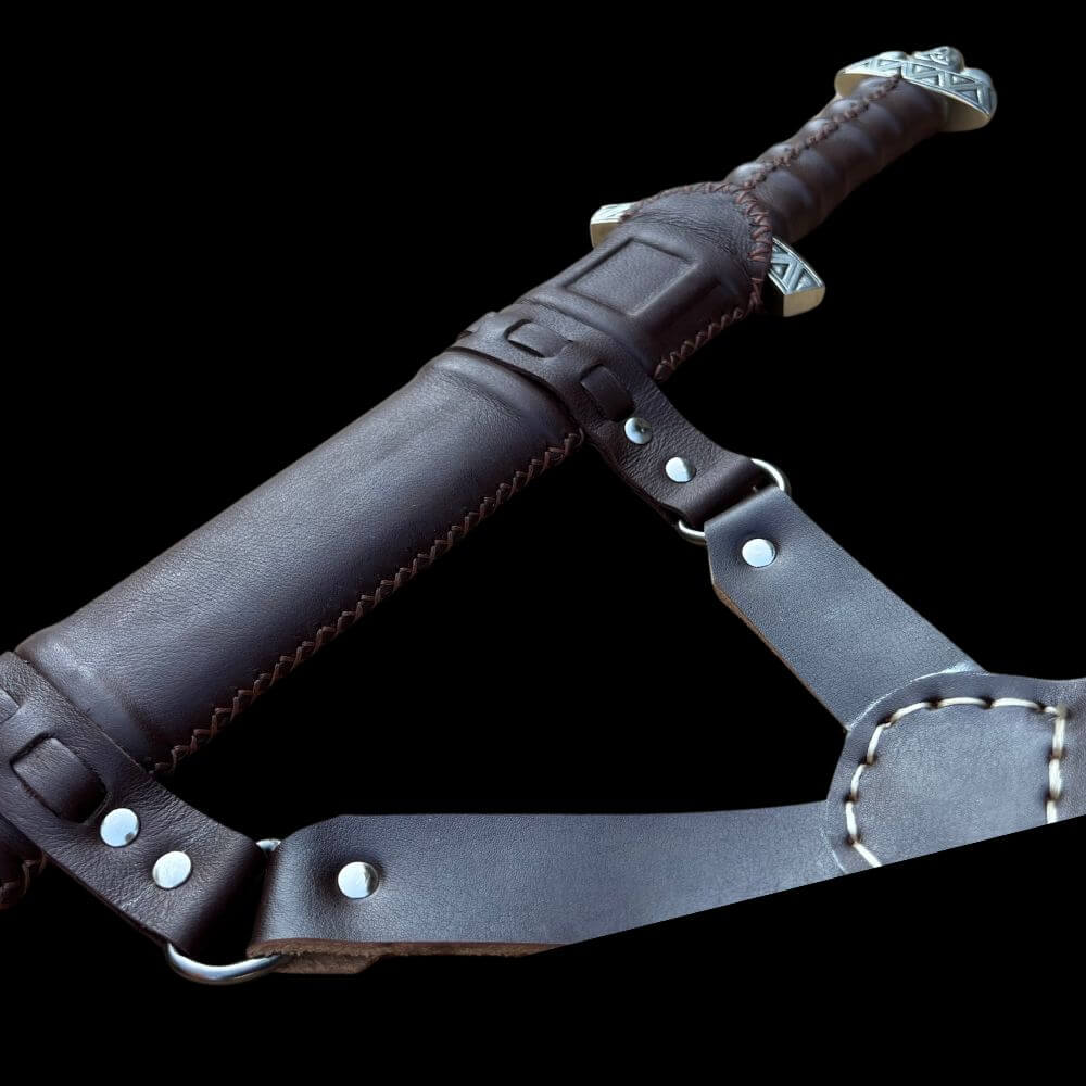 SWM-1011 Swordier White Bronze Fitting Genuine Leather Sheath Viking Sword