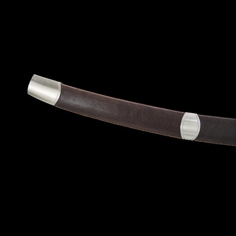 Brown belt with silver buckles on a black background