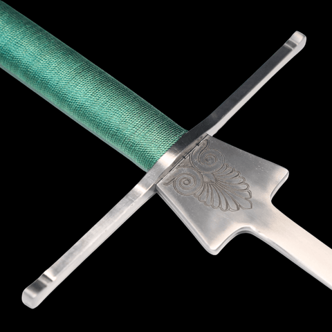 Sword with green sheath and silver blade on a black background