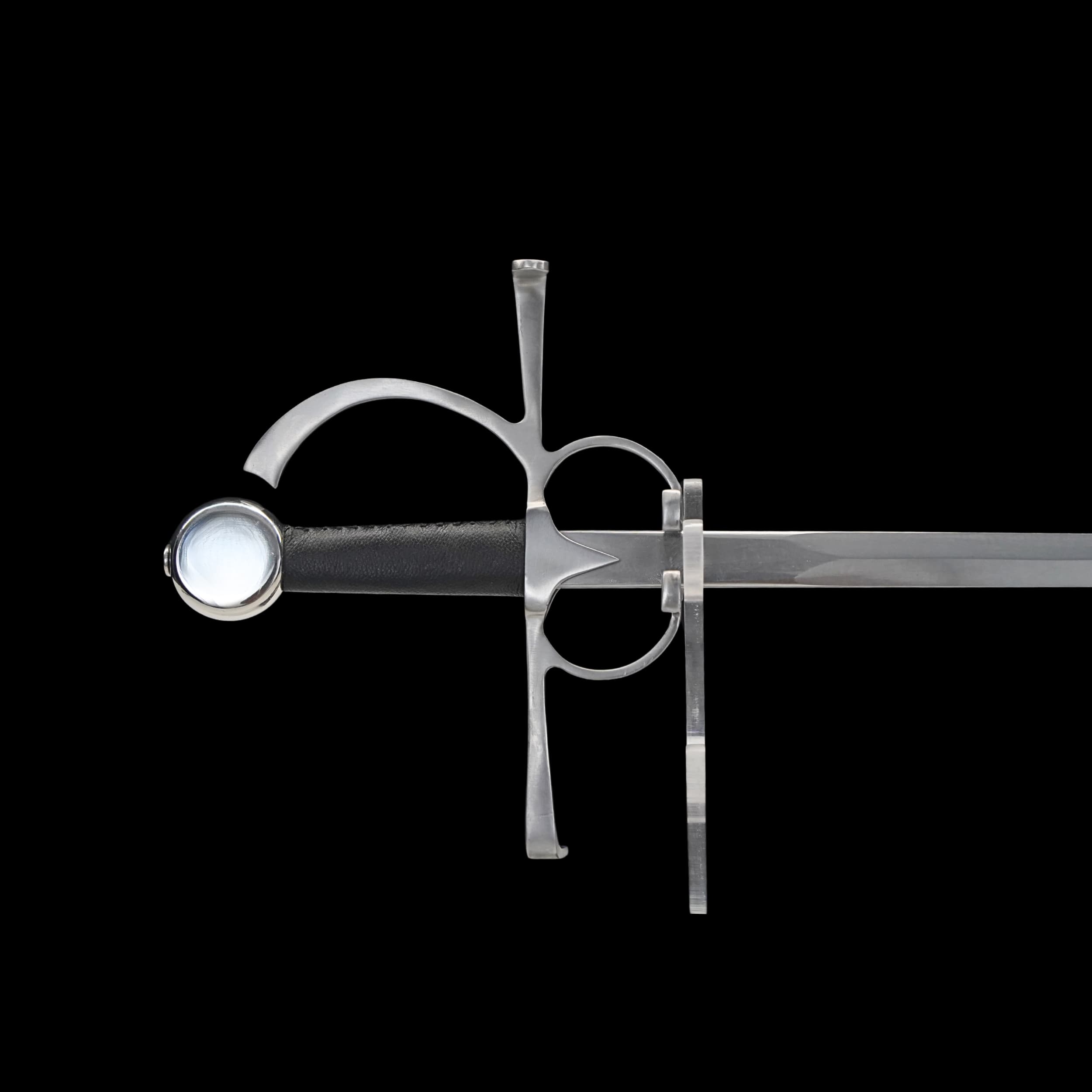 Foil sword with silver hilt on a black background