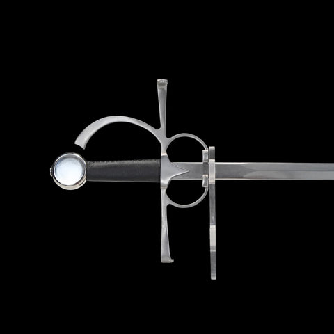 Foil sword with silver hilt on a black background