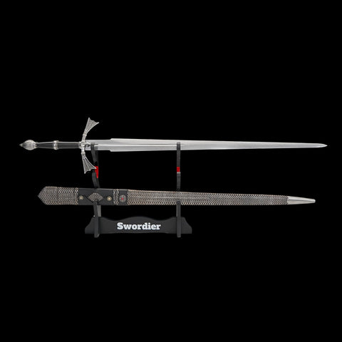 Sword with sheath on a black background, featuring the brand 'Swordier'.
